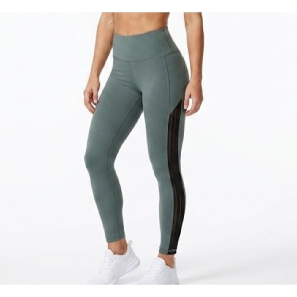 Athleta Shakti Mesh 7/8 Tight Womens MP Sage Green High Rise Striped Leggings